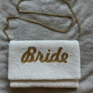 Beaded bride cross body or clutch purse in gold and white
